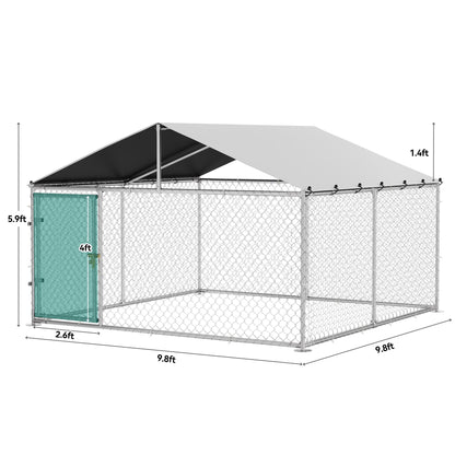YITAHOME 10'x10' Outdoor Dog Kennel with Metal Dog Gate, Outdoor Dog Pens with Roof, Heavy Duty Dog Kennel for Backyard Farm Use