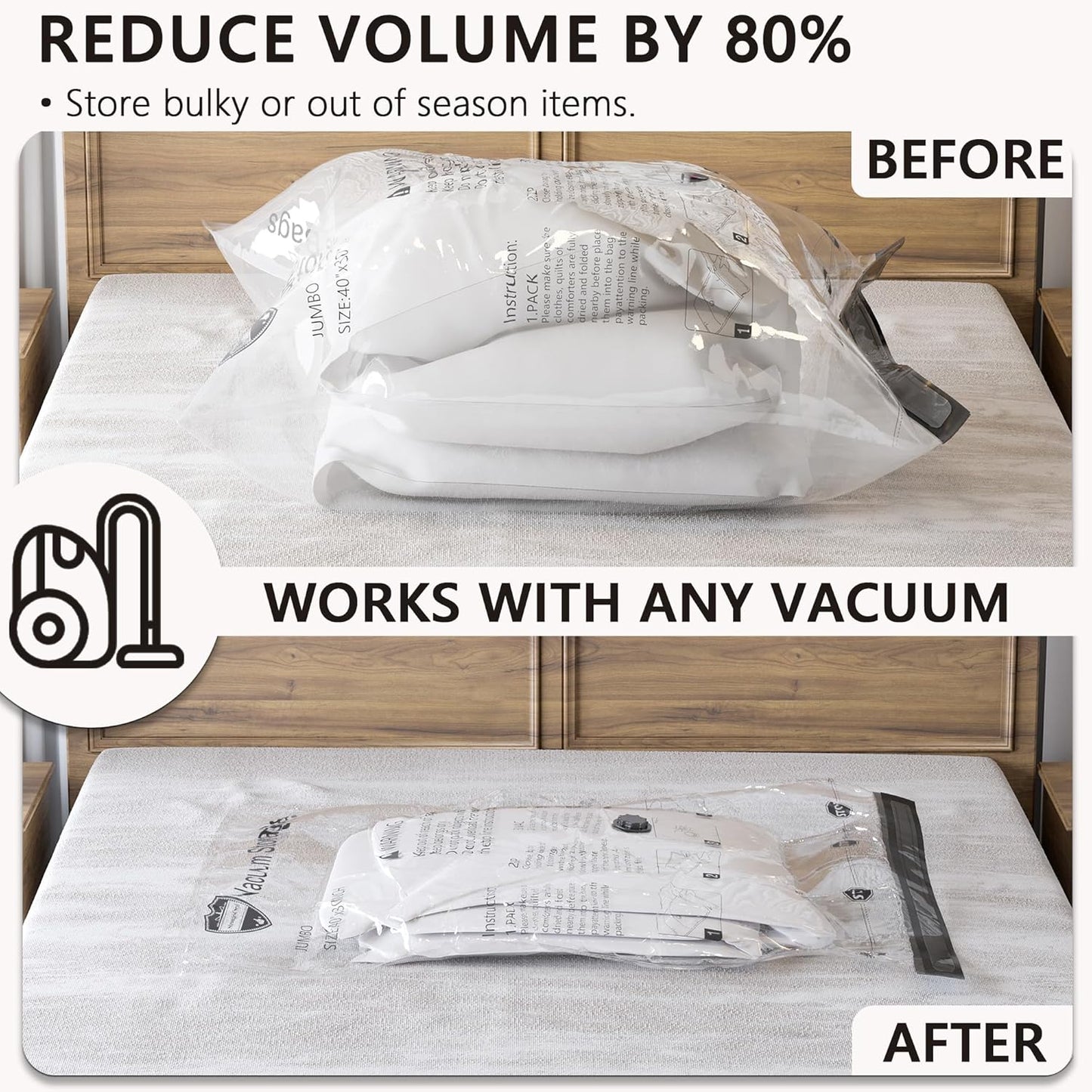 Skiennix Vacuum Storage Bags - Jumbo Compression Packing Seal Bags for Clothing & Bedding (14 Pack)