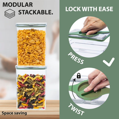 Prestoor 5-Piece SAN Airtight Pantry Storage Container Set, Leakproof Twist-Lock Lids, BPA-Free Stackable Canisters for Sugar, Flour, Pasta, Cereal & Snacks (0.8qt, 1.9qt ×2, 3qt, 4qt)