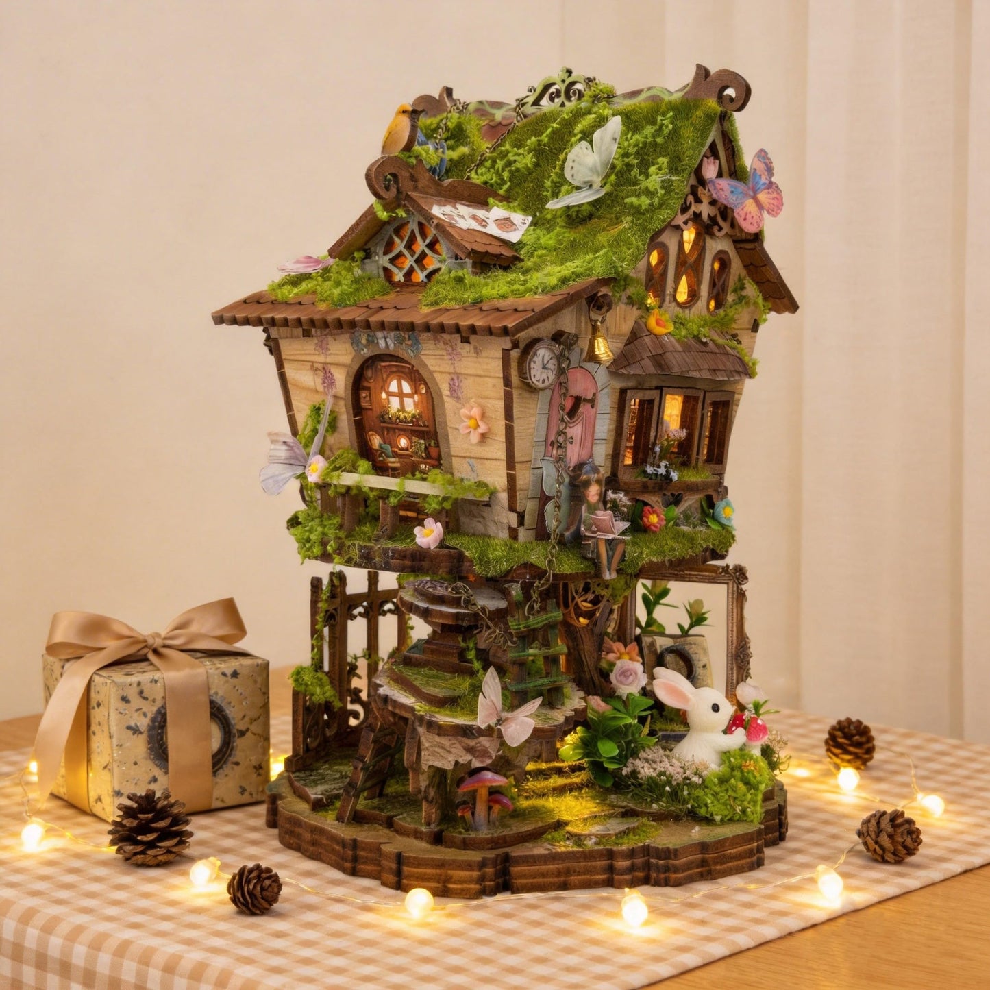 RHZN Book Nook Kit, Miniature House Kit, 3D Wooden Puzzles for Adults, Tree House