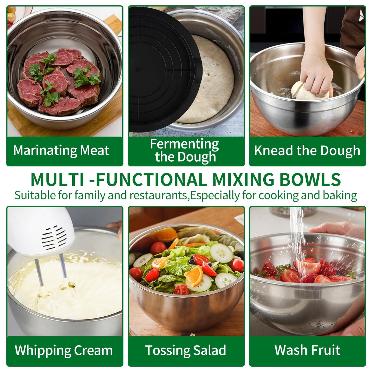 WEPSEN Mixing Bowls Set, 25PCS Stainless Steel Mixing Bowl with Lid Set, Large Nesting Bowls 7, 4.5, 3,2, 1.5QT, Measuring Cups and Spoons Baking Utensils Metal Bowl for Kitchen Prep