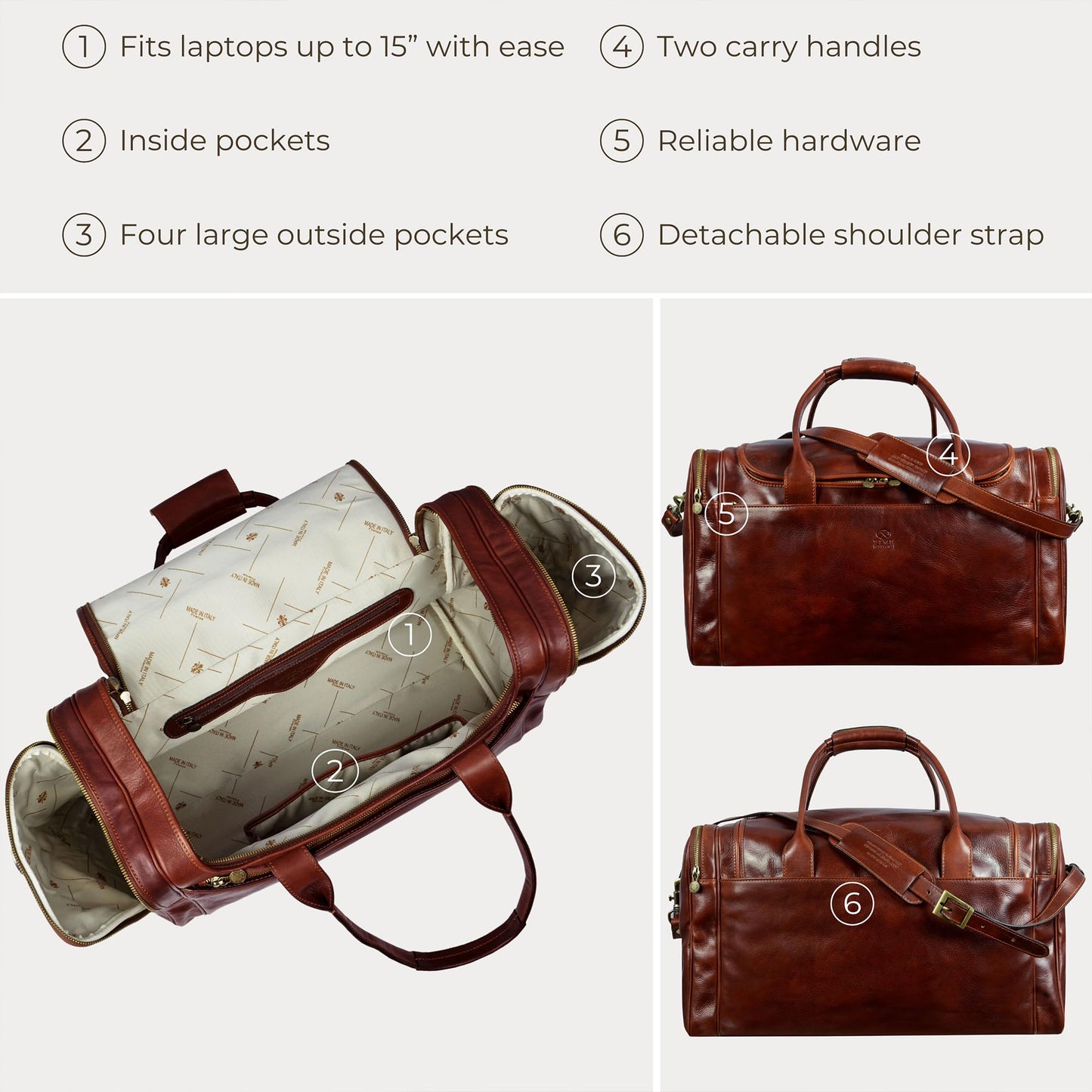 Time Resistance Leather Duffel Bag - Large Weekend Gym Travel Bag (Brown)