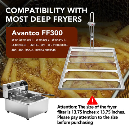 ZUCCIO Commercial 13.75 x 13.75 inch stainless steel fryer filter -550 micron mesh can replace Frymat TK45 fryer - compatible with Avantco and Pitco fryers - extends the life of cooking oil by 40%