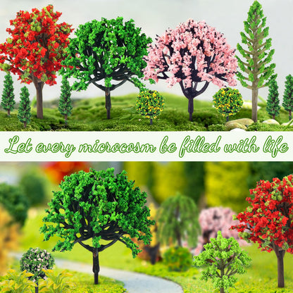 QUOZUO 38PCS Mini Model Miniature Trees, Mixed Model Colourful Trees Building Train Scenery Architecture Fake Trees for DIY Crafts, Building Model, Scenery Landscape