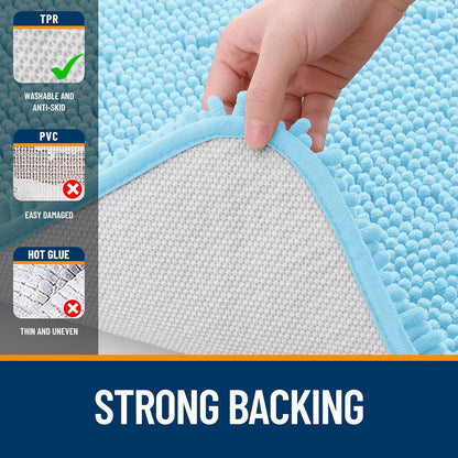 OLANLY Bathroom Runner Rugs - Soft Absorbent Chenille with Rubber Backing | Quick Dry, 47x17, Sky Blue