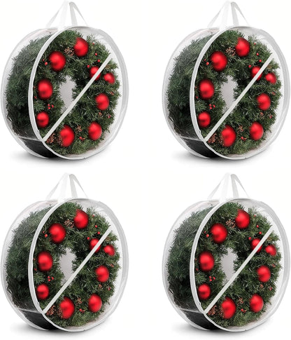 ProPik Christmas Wreath Storage Bag - Waterproof 4-Pack Clear Container for Holiday Wreaths | 24-Inch PVC