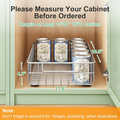 Pull Out Cabinet Organizer by Regine Switzerland - Stainless Steel 2-Pack Drawer with Silent Slides | Ideal for Kitchen, Pantry & Bathroom