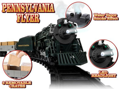 Lionel Pennsylvania Flyer Battery-Powered Train Set - Bluetooth Control, Water Vapor Smoke & Lights | 2-Rail Track for Kids 4+