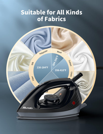Sundu Pro Steam Station Iron for Clothes,1600W Professional Steam Iron with 44 oz Tank, 400 microsteam holes, Built-In Pump, Ceramic baseplate,Iron Lock For Easy Carry,Black