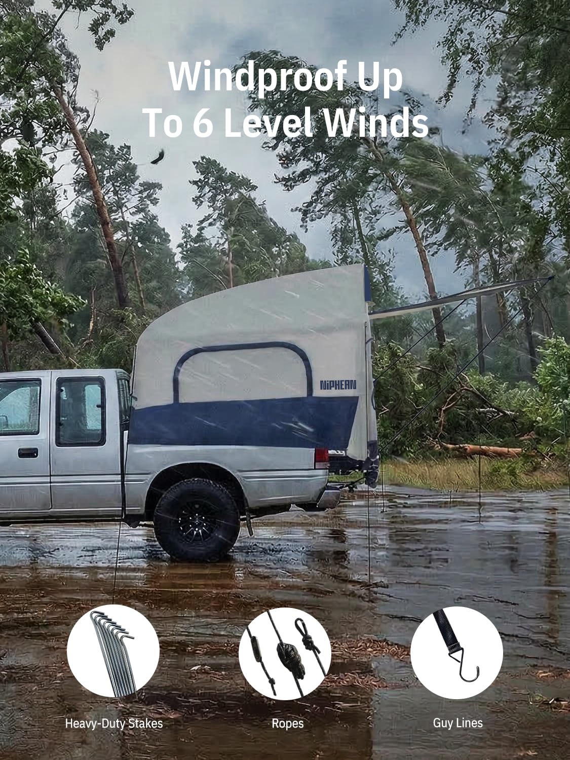 Niphean Truck Bed Tent 5ft with Awning Shade, 2 Mins Fast Setup Inflatable Pickup Truck Tent, for 2 People, PU 3000mm Waterproof, UPF 50+ Sunproof & High-Strength Windproof, Camp Anywhere You Park