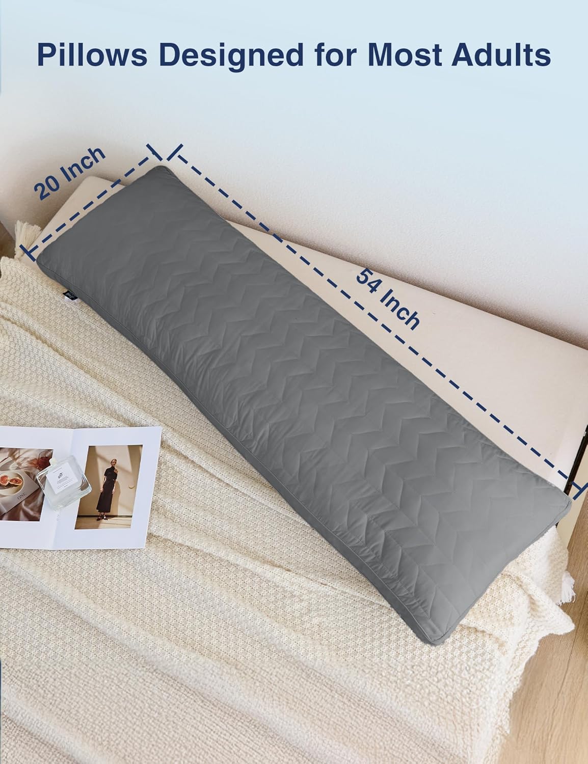 20 54 Inch, ZonLi Long Body Pillow for Adults, Firm Body Pillow with Adjustable Shredded Memory Foam, Soft Support