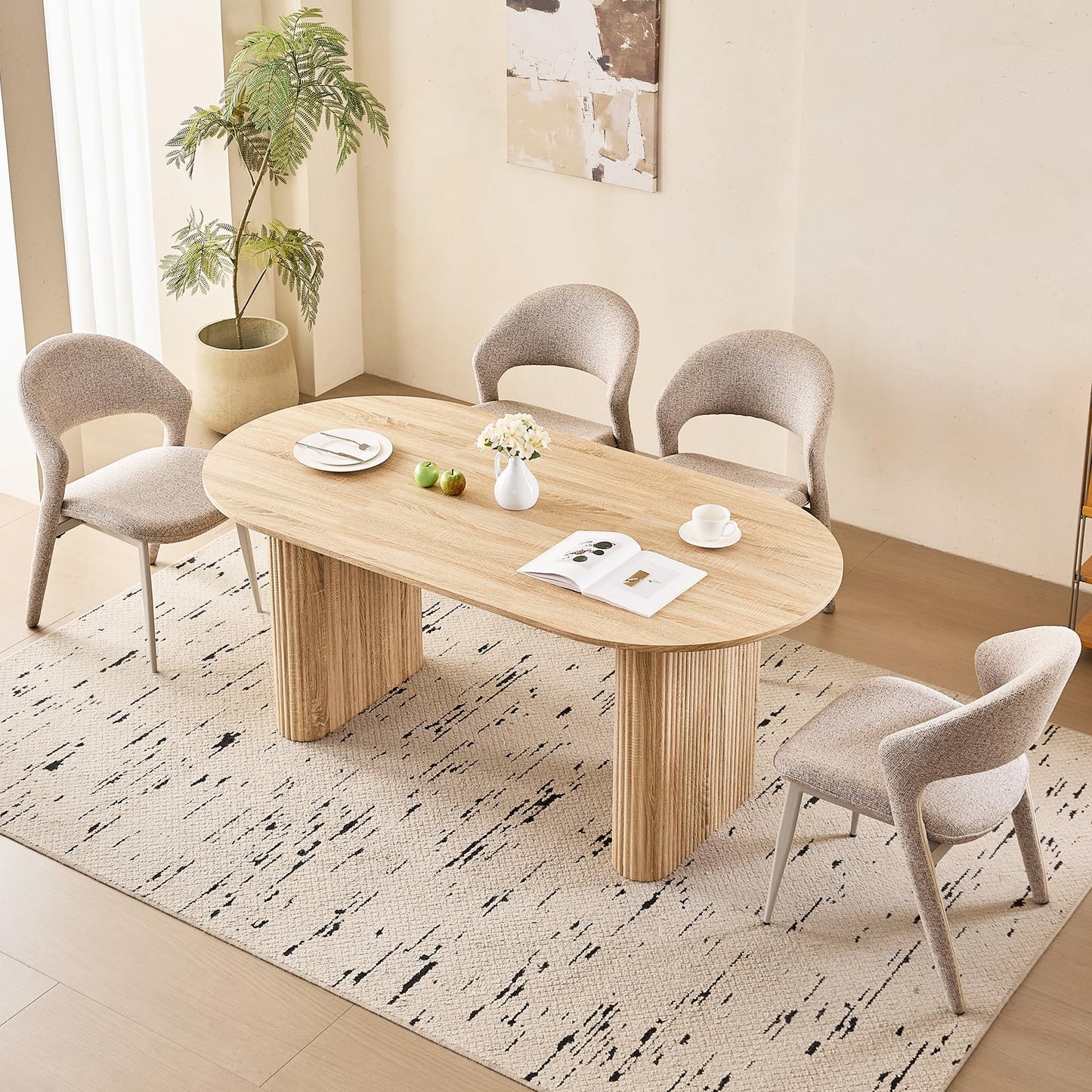 Lecafur HL 70.9" Large Dining Table for 4-6, Rounded Edges, Fully Assembled Table Base, Modern Wood Kitchen Dinner Table, Easy Setup, Natural