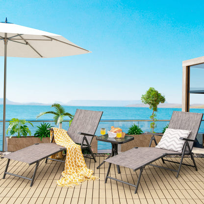 Multigot Folding Sun Lounger Set of 2, 5-Positions Adjustable Reclining Chaise Lounge Chair with 2-Level Footrest & Armrests, Steel Frame Outdoor Sunbed Deck Chair for Poolside Beach Camping (Gray)