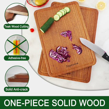 Sapevora Set 15x10.2&11.8X7.9 Solid Teak Wood Cutting Board One Piece Non Glued Large Thick Crack Resistant Wooden