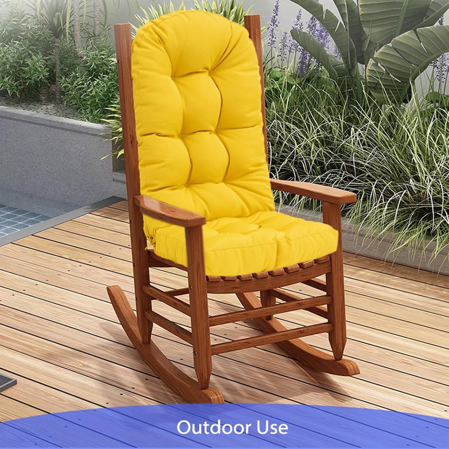49x19in,Yellow Outdoor Rocking Chair Cushion for Adirondack Chair, High Back Patio Outdoor Seat Chair Cushion