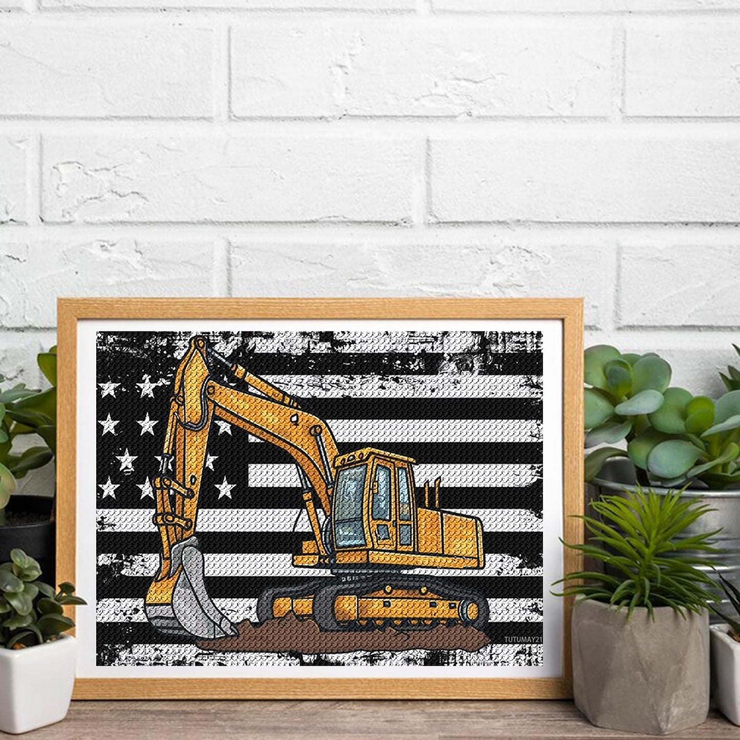 TUTUMAY21 Excavators Diamond Painting Kit, 5D DIY Diamond Art with Round Diamonds for Home Wall Decor and Gifts 12x16 inch
