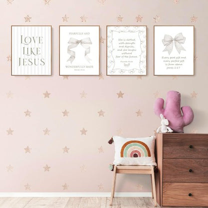 LARTSFRO Coquette Beige Bow Wall Art Decor - Inspirational Christian Posters for Teen Girls | Set of 4 Unframed 10x8 Inch