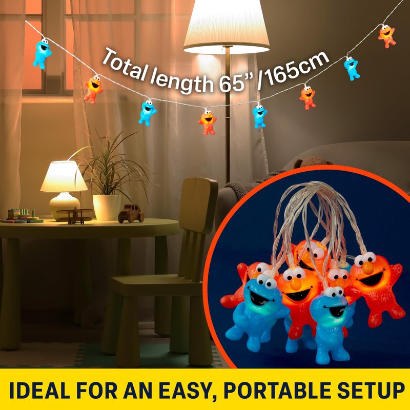 Get Trend Sesame Street Cookie Monster, Elmo 3D String Lights, 5.5ft Indoor LED Battery Operated Warm Fairy Lights, Room Decor, Home Decorations