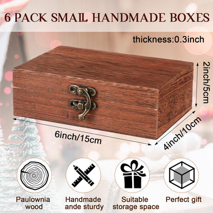 Uiifan 6 Pack Bulk Wooden Box 6 x 4 x 2 Small Unfinished Wooden Boxes with Hinged Lids Small Treasure Chest for Crafts Art Hobbies Storage Jewelry Box DIY Gift (Wood Color)