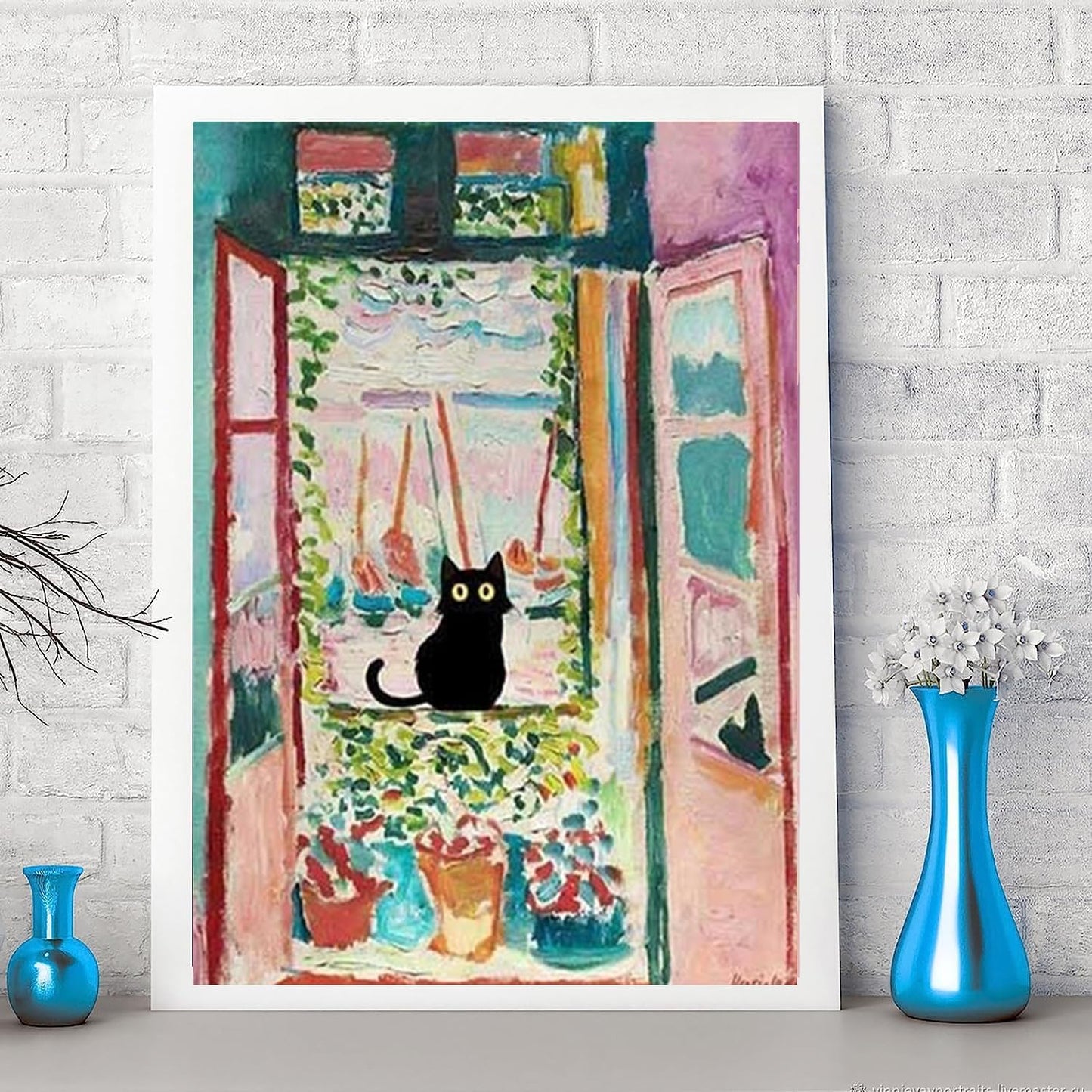 GemZono Adult 5D Diamond Painting Kits - 4 Pieces, Round Diamond Arts Painting Kit, DIY Beginner Black Cat Diamond Art Kit, Matisse Van Gogh Living Room Bedroom Decoration (11.8x15.7)