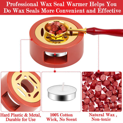 Red Wax for Letters Stamp Seals, Paxcoo 312pcs Stamp Wax Kit with Red Wax Seal Beads, Wax Seal Warmer, Wax Spoon and Tealight Candles for Wax Envelopes Mail and Wedding Invitations