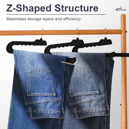 Velvet Pants Hangers - 16 Pack Non-Slip Black Hangers with 360° Swivel Hook | Space-Saving Design for Heavy Pants & Jeans