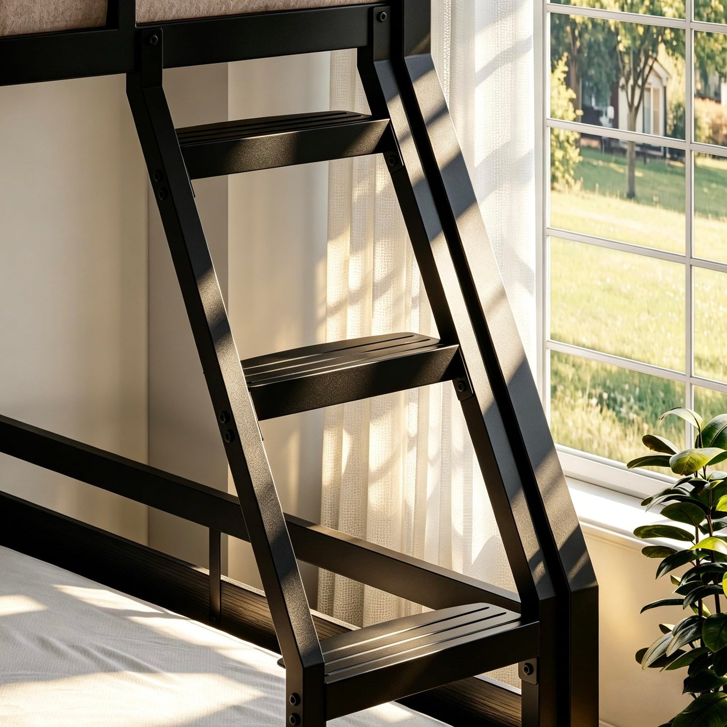 nesture. Bunk Bed Twin Over Full, Heavy Duty Metal Bunkbeds with Full-Length Guardrail, Space-Saving Steel Bed for Kids & Adults, No Box Spring Required, Rustic Brown
