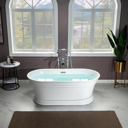 WOODBRIDGE 59 in. Freestanding Double Ended Acrylic Soaking Bathtub with Brushed Nickel Drain and Overflow, BTA1536-BN