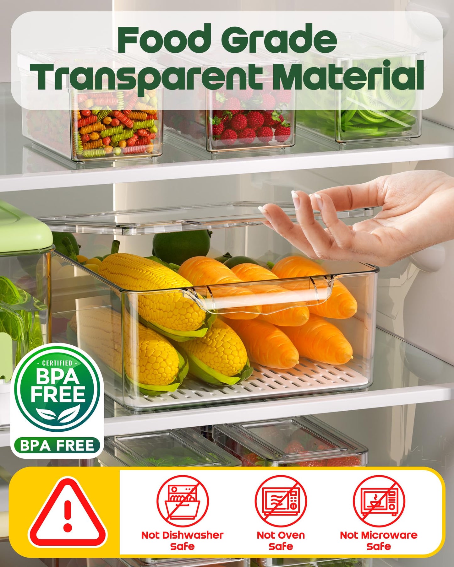 KEMETHY 11 Pack Refrigerator Organizers and Storage, Stackable Fridge Organizer Bins, BPA-Free Clear Plastic Fruit Storage Containers for Fridge, Kitchen, Fruits, Drinks, Produce, Vegetable