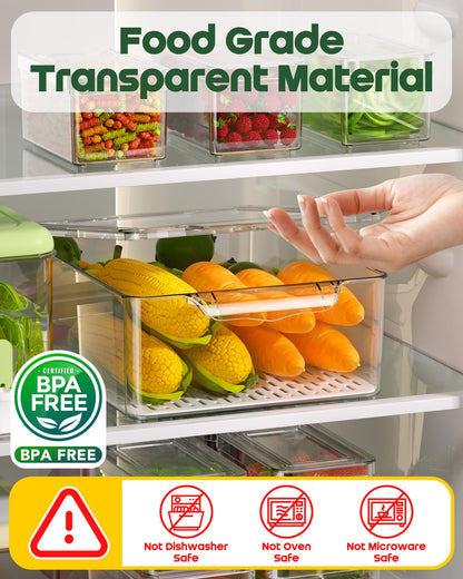 KEMETHY 11 Pack Refrigerator Organizers and Storage, Stackable Fridge Organizer Bins, BPA-Free Clear Plastic Fruit Storage Containers for Fridge, Kitchen, Fruits, Drinks, Produce, Vegetable