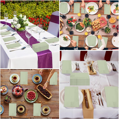 50Pcs Sage Green Disposable Paper Napkins,Decorative Dinner Cocktail Napkin Paper Hand Towels for Easter,Wedding,Birthday,Baby Shower Party Decorations and Supplies,7.9x4.3