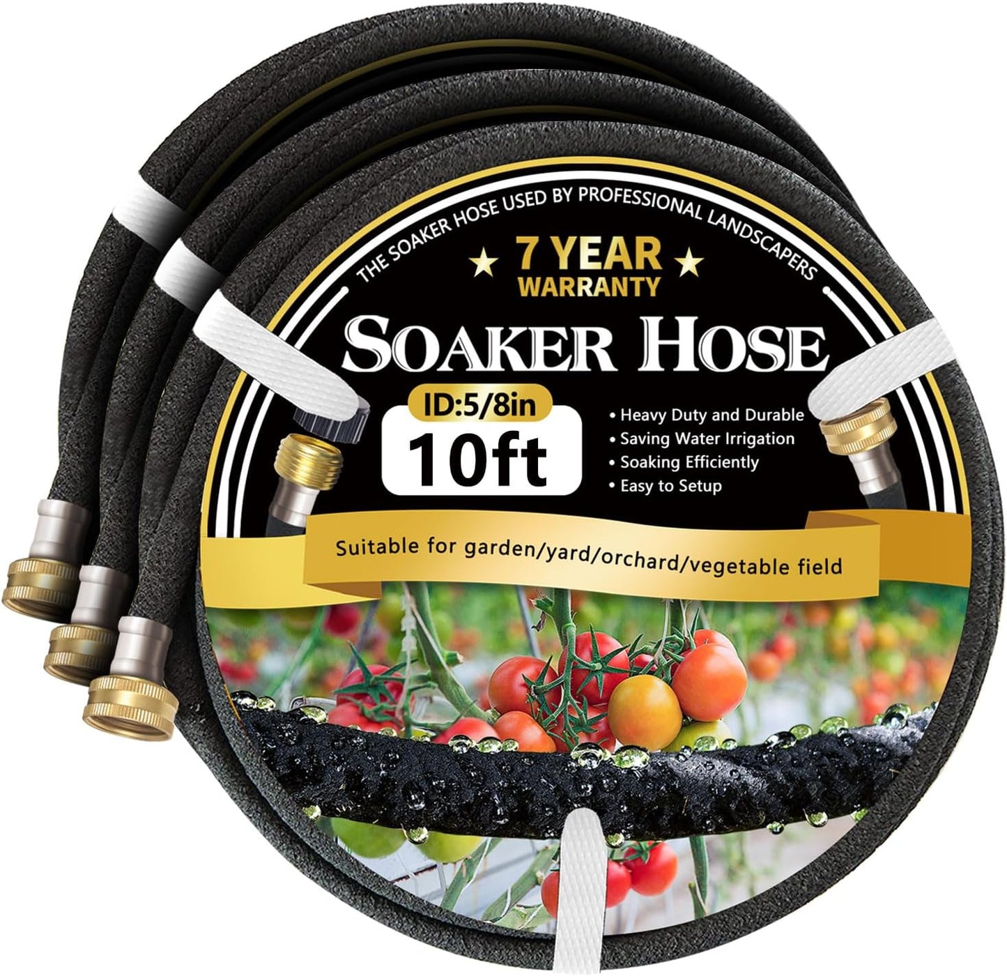 5/8 10 3 Pack, 10 3 Pack Soaker Hose ft Heavy Duty Garden Soaker Hoses with Solid Brass Fitting, Rubber Drip Hose