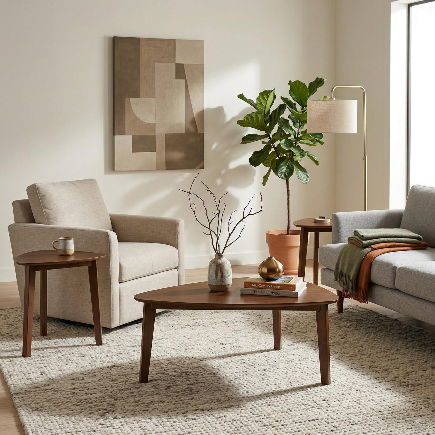 Signature Design by Ashley Lyncott Mid-Century Modern Table, Set of 3, Medium Brown