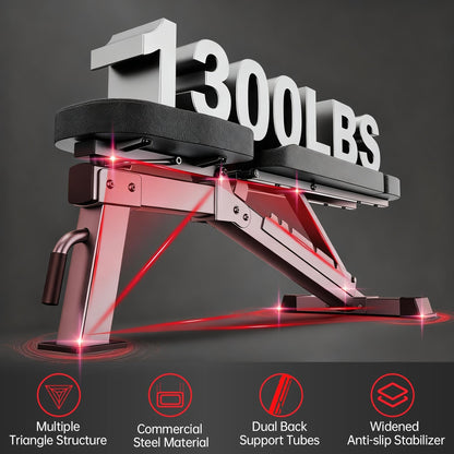 JOROTO Adjustable Weight Bench, 1300LBS Foldable Bench Press Bench of Home Gym Strength Training, Incline Decline Flat Utility Workout Bench with Wheels, Extended Backrest | Multiple Positions