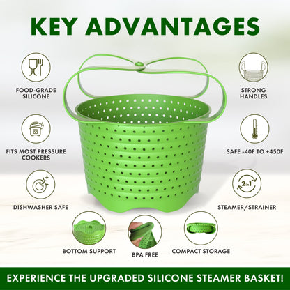 Avokado Silicone Steamer Basket for 6qt Instant Pot [3qt, 8qt avail], Other Pressure Cookers - 100% Food Safe, BPA-Free, Dishwasher Safe Collapsible Vegetable Steamer Basket & Strainer
