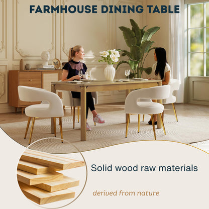 Hyfirm Solid Wood Dining Table for 4-6, 63 Inch Mid Century Modern Rectangular Kitchen Table with Gold Ring Decoration, Farmhouse Dinner Table for Dining Room/Home Office/Restaurant, Natural