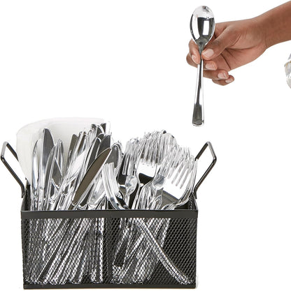 Mind Reader Utensil Accessory Caddy, Black Metal Mesh Organizer for Countertop, Office, Kitchen, 8.5" L x 8.5" W