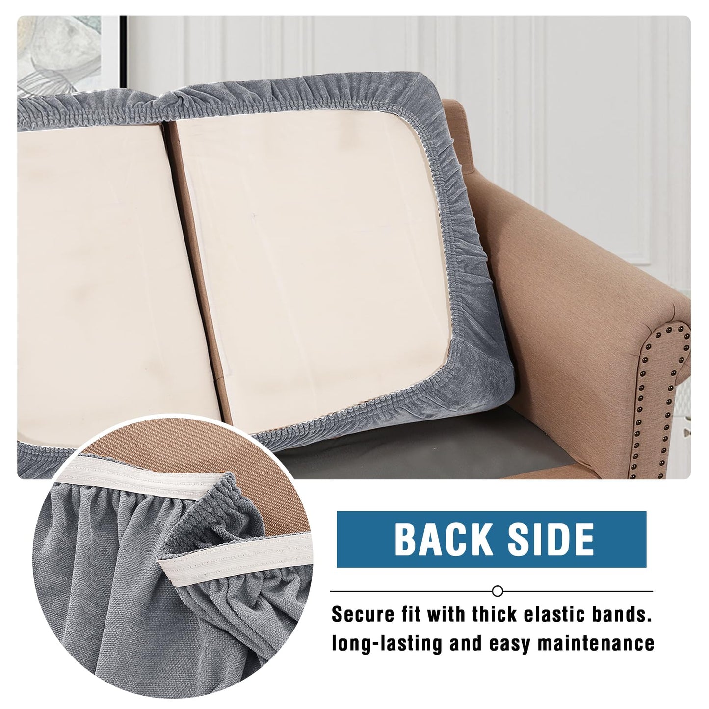 H.VERSAILTEX Sofa Cushion Covers Stretch Mixed-Color Chenille Chair Covers Armchair Chair Covers for Living Room Non Slip Chair Slipcover Elastic Bottom(1 Seater Armchair Cushion Cover,Bluish Grey)