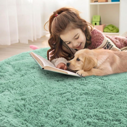 OLANLY Mint Green Round Area Rug - Soft, Fluffy, Machine Washable 5 ft Circle Carpet for Bedrooms & Nurseries