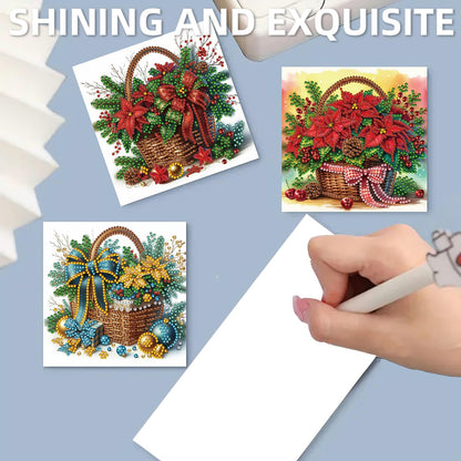 C'eitura 12 Pack Poinsettia Diamond Art Greeting Cards with Envelopes - 5D DIY Diamond Painting Card Kit for Christmas, Birthday, Mother's Day - Handmade All Occasion Stationery Gifts for Adults Beginner