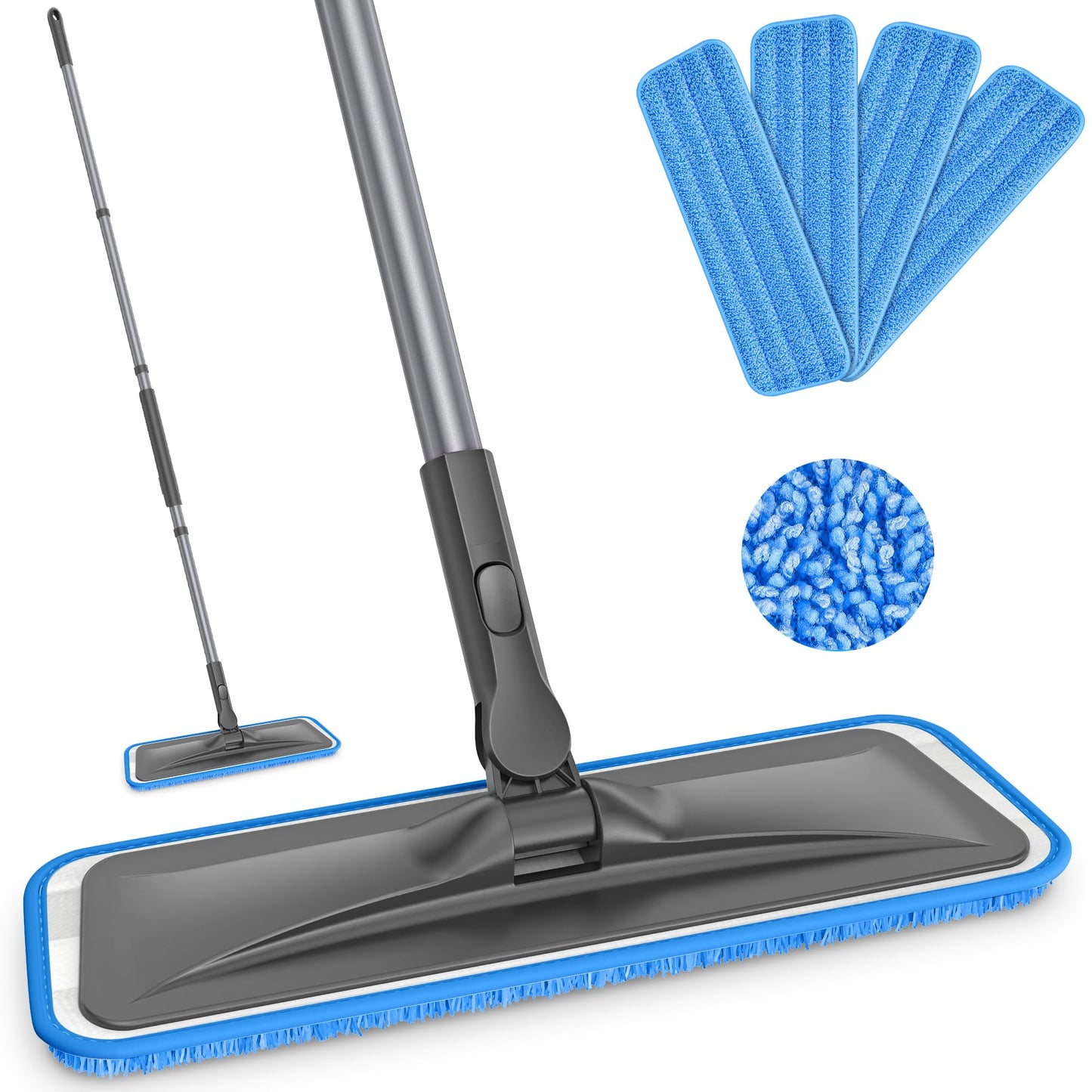 Microfiber Mops for Hardwood Floor Cleaning - BPAWA Flat Floor Mop with 4 Washable Pads for Laminate Wood Tile Vinyl Home Kitchen Bathroom - 59" Adjustable Handle