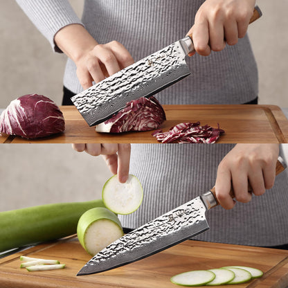 Wakoli Damascus Knife Block Set – 4-Piece Professional Kitchen Knives with Magnetic Block – Kitchen Knife Set made of 67-Layer Damascus Steel Blades & Ergonomic Zebrawood Handles