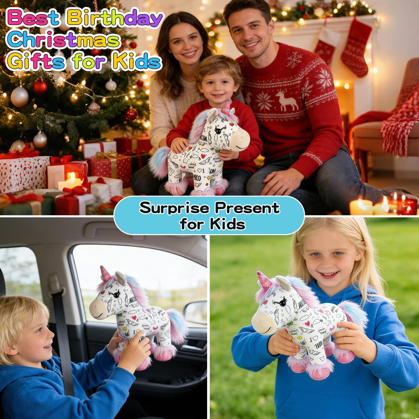 DIY Unicorn Plush – Paint Your Own Unicorn Doll w/ 12 Markers, Washable & Repaintable, Arts & Crafts Kit for Kids Ages 6+, Fabric Painting Supplies, Art Activities for Girls & Boys, Birthday Gift Idea
