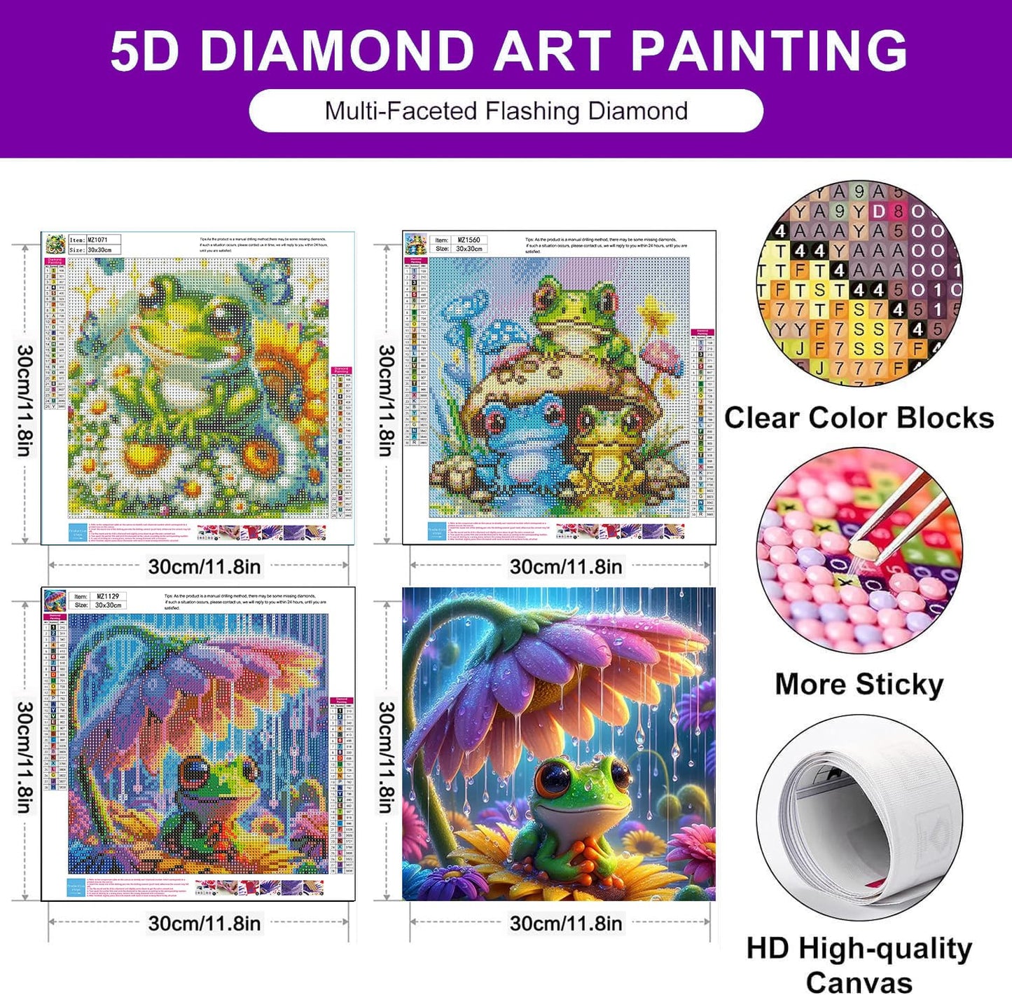 croshom Frog Diamond Art Kits for Adults - 3 Packs Diamond Painting Kits for Adults, Diamonds Art Painting Kit for Adult, 5D DIY Full Drills Craft for Gifts, Home Wall Decor 11.8x11.8in