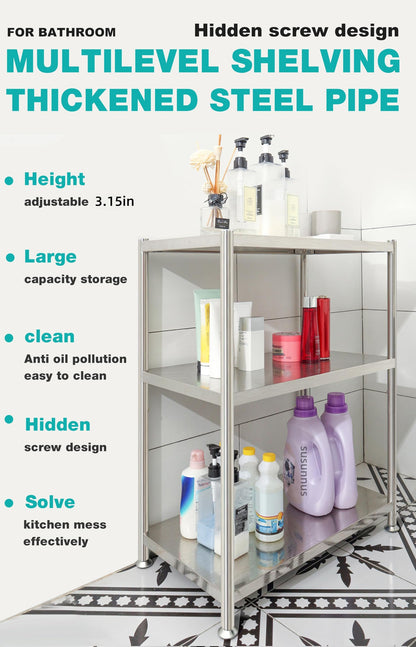 susunnus Stainless Steel Shelves 23.6in-5 Tier, Stainless Steel Shelf Organizer, Kitchen Storage Shelves,Artistic Texture, Pragmatic & Sturdy & Waterproof