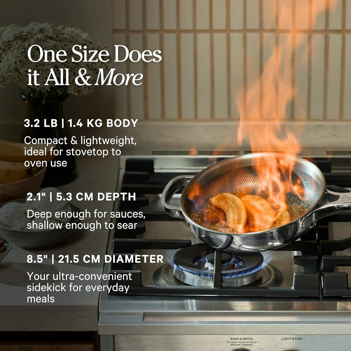 Our Place Mini Titanium Always Pan Pro - 8.5" PFAS-Free Nonstick Frying Pan with Spatula | Chef-Grade Tri-Ply Stainless Steel & Aluminum | Induction & Oven-Safe up to 750°F | Gold