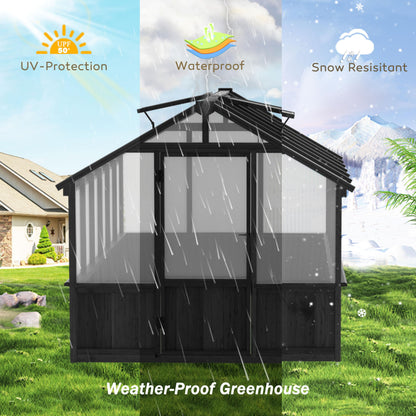 MUPATER 8' x 12' Outdoor Walk-in Greenhouse for Backyard, Wooden Polycarbonate Greenhouse with Lockable Door and Ventilated Window, Heavy Duty Green House with UV Protection & Heat Insulation, Black
