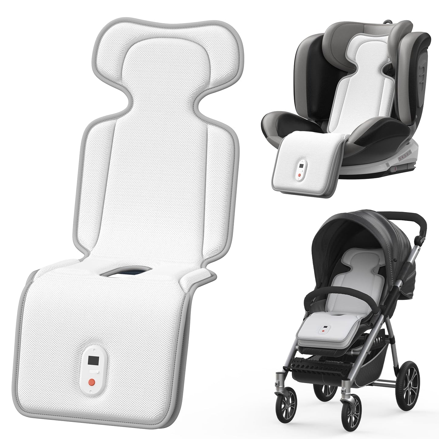 AMACOOL Baby Stroller Cooling Pad, 3D Breathable Carseat Cooling Pad with 2 Built-in Blower, Max 10H Ventilation 3 Speeds 10000mAh Rechargeable Cooling Mat Liner for Toddler Baby Summer Essentials