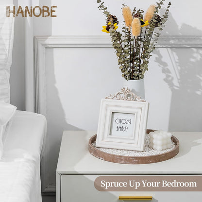 12 Inch Counter Hanobe Decorative Coffee Table Tray: Round Wood Trays for Boho Home Decor Rustic Farmhouse Centerpiece