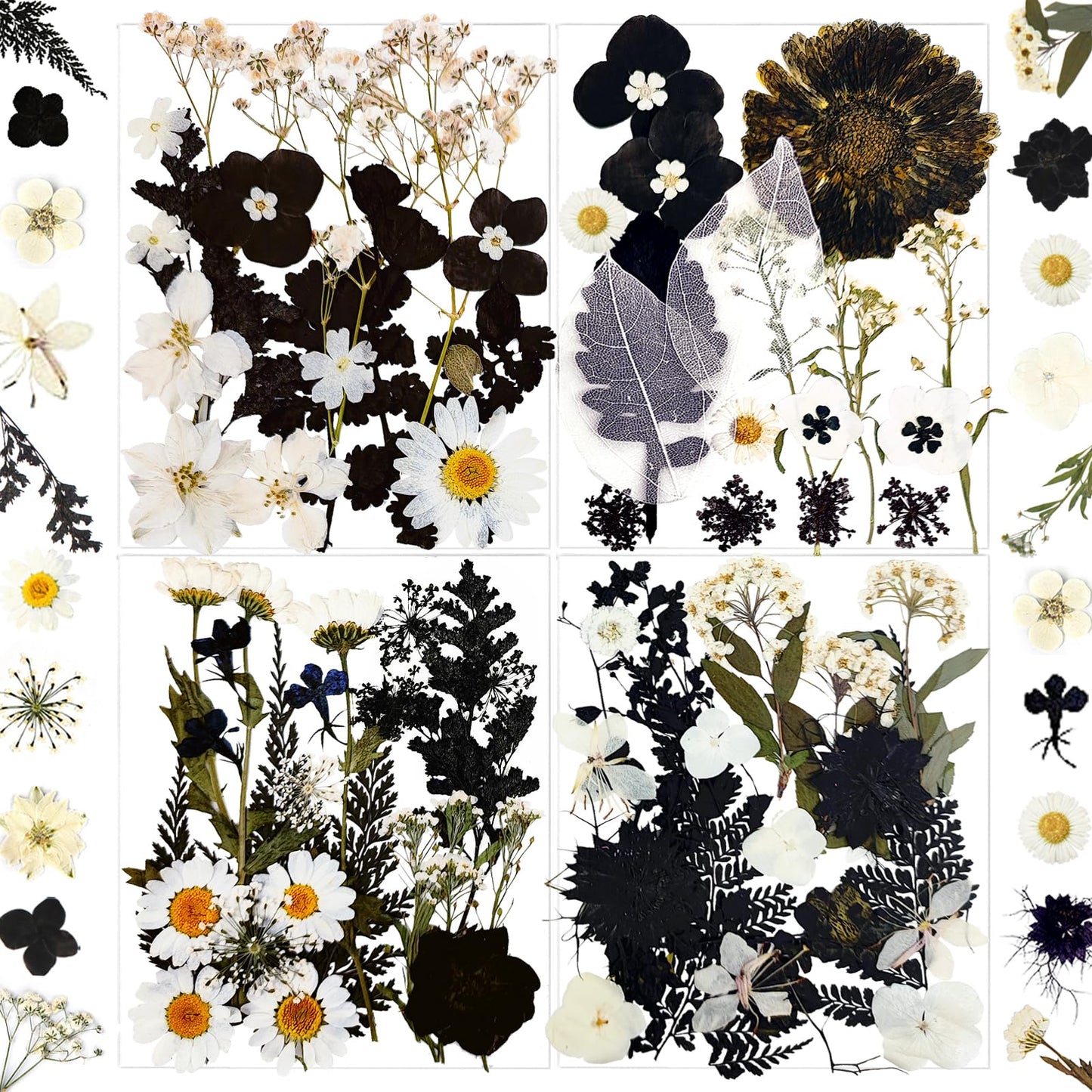 MIKIYA 84Pcs Black Dried Pressed Flowers for Resin Molds, Bulk Real Natural Dry Floral for DIY Art Crafts, Epoxy Jewelry, Candle, Soap Making, Nails Decor, Phone Case